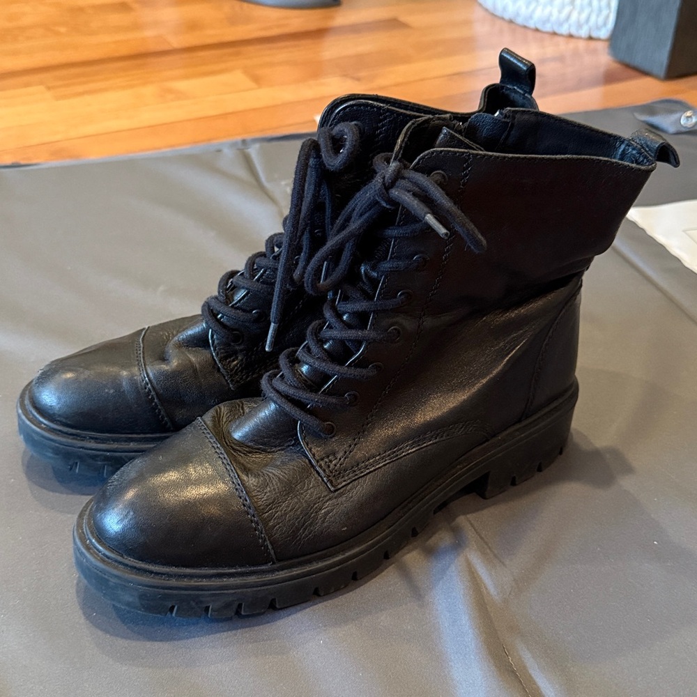 Aldo Black Leather Combat Boots Size 10